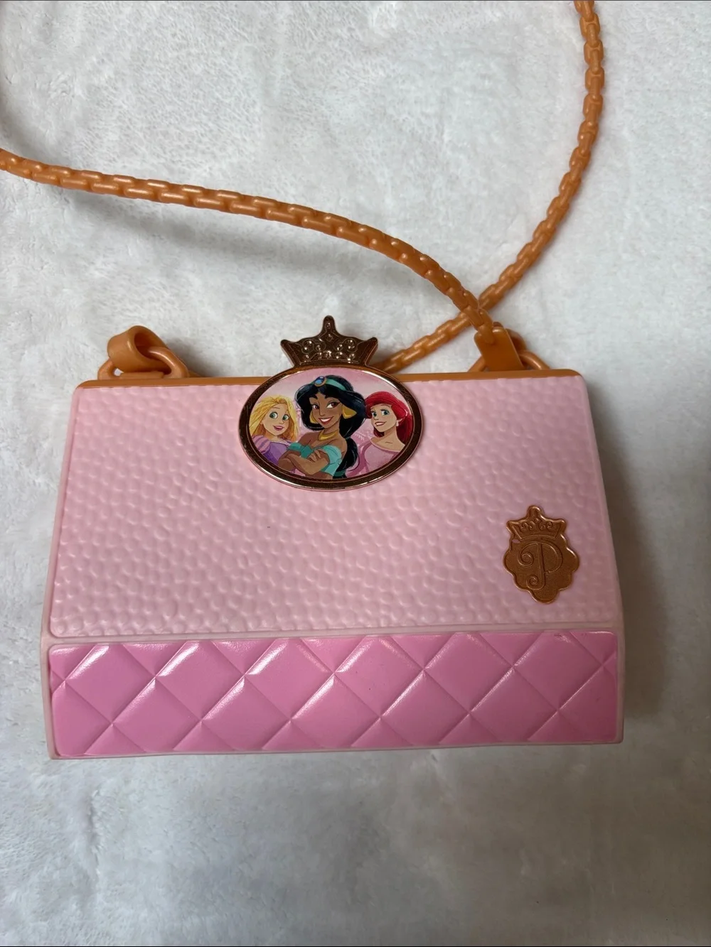 Disney Pink Mini Crossbody Bag with Princess Emblem and Tan Strap